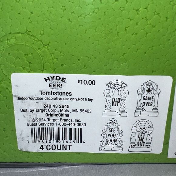 New 4 Pack‎ Colorful Halloween Decorative Tombstones Foam Set Of 4 - Picture 4 of 7